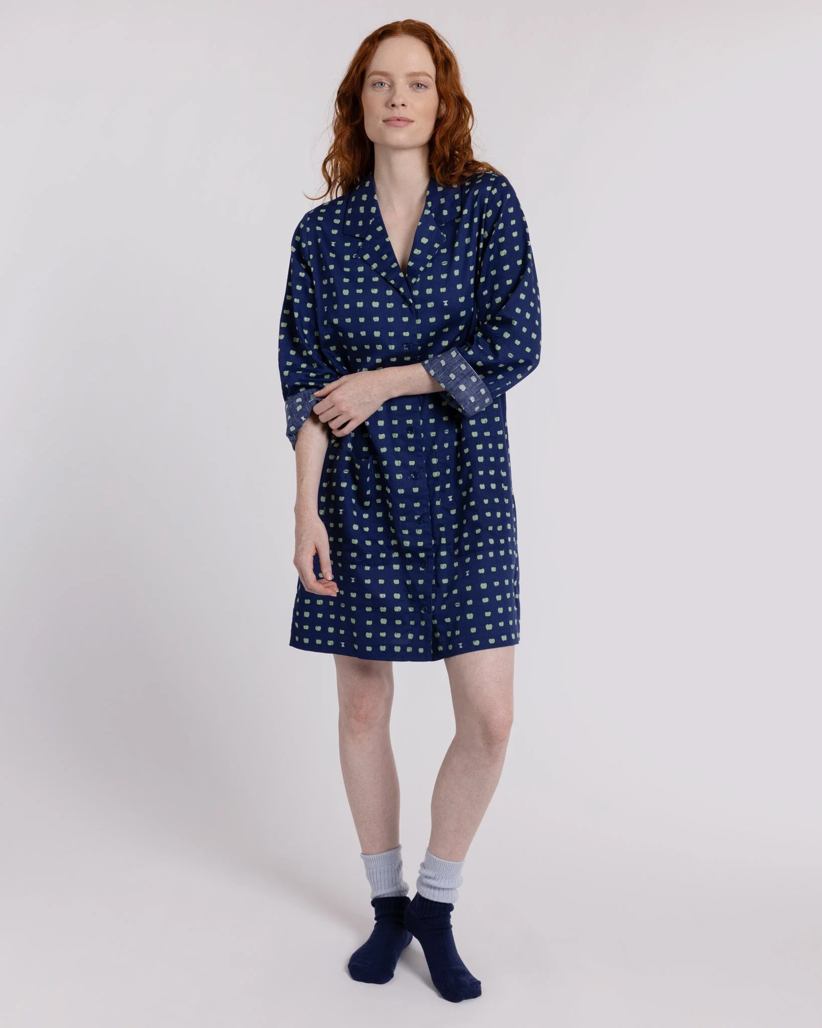 Organic Cotton Navy Nightshirt, Pipped